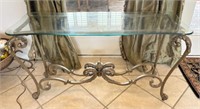 Modern French Metal Glass Top Sofa/Console Table