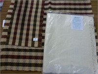 2 Plaid Rugs / 1 White Chenville Woven Rug