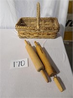 Basket with 2 Vintage Rolling Pins