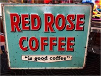 20 x 16” Metal Embossed Red Rose Coffee Sign