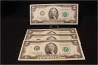 Lot of 4 UNC Consecutive 1976 $2 Bank Notes