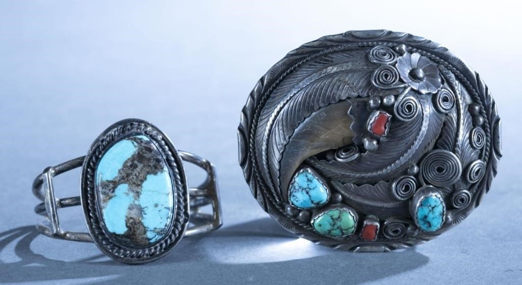 2 Navajo turquoise sterling pieces.