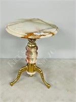 Alabaster & brass round tripod table 15"