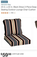Black Stripe 2-Piece Deep Seating Outdoor Cushion