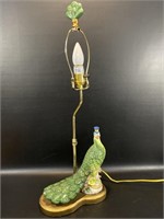 Porcelain Peacock Lamp w/ Flowers