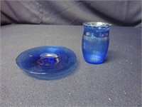 VINTAGE BLUE DEPRESSION GLASS SAUCER AND CUP