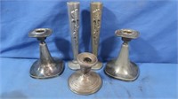 Weighted Sterling Candle Holder, 2 Pewter & 2