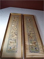 Pair Of 7"x24" Embroidered Silk Panels