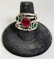 Sterling Emerald/Ruby Ring 7 Grams Size 8.5