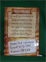 Bill of Rights 2nd Amendment Tin Sign