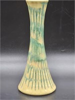 Yellow & Green Ribbed Ceramic Vase, Unmarked