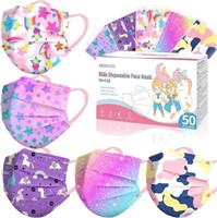 FACEMOON 50 Pack Kids Unicorn Printed Disposable F