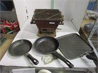 Cooking grill and three pans
