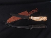 (2) Knives: Antler Handle & Forschner Victorinox