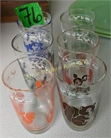 6 Swanky Swig 1950s Juice Glasses. Animals