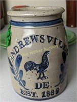 Signed Andrewsville Delaware Salt Glaze Crock.