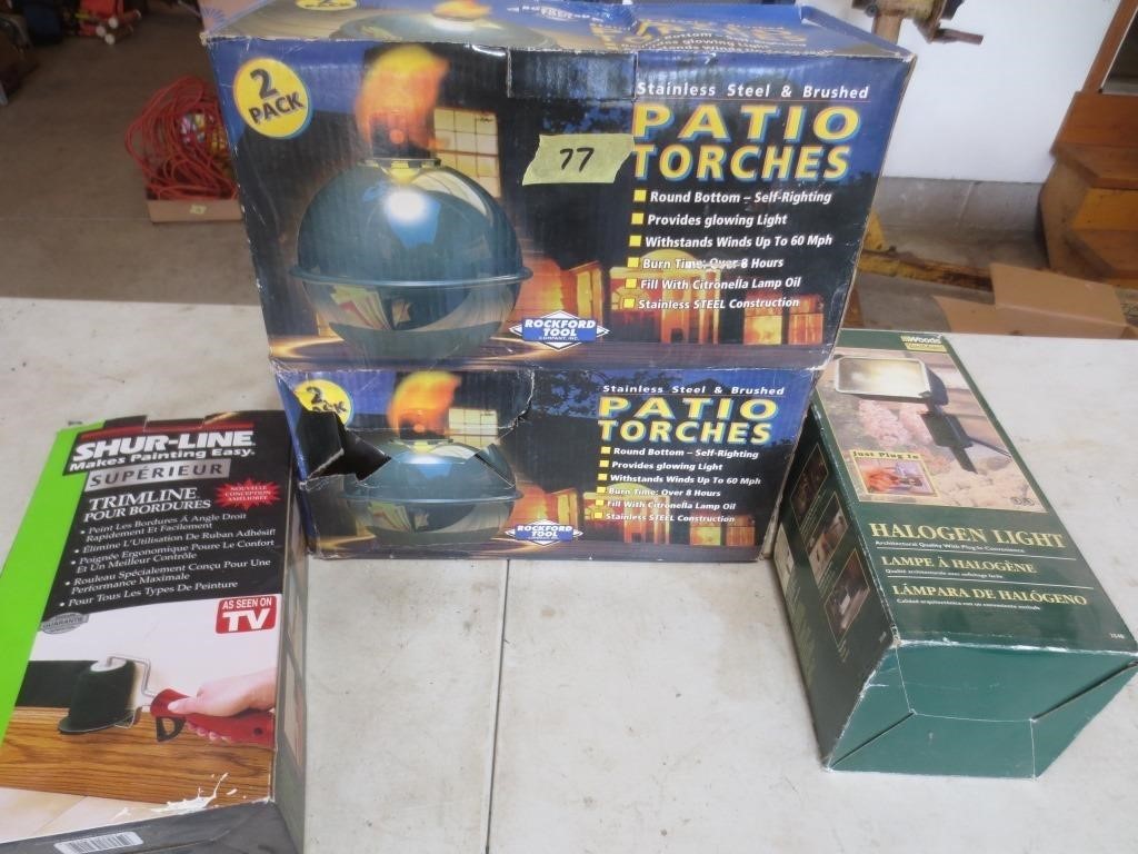 Patio torches, halogen light, Shur-Line painter