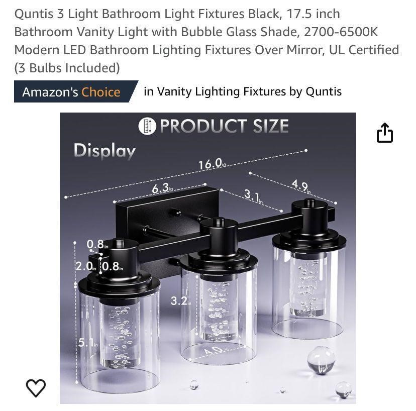 Quntis 3 Light Bathroom Light Fixtures Black