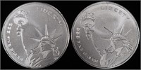 (2) 1 OZ .999 SILVER STATUE OF LIBERTY ROUNDS