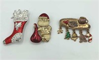 3 Whimsical Christmas Santa & Stocking Brooches