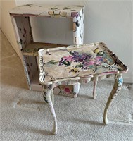 Floral / Abstract Side Table + Small Bookshelf