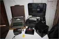 Vintage type writer, cameras, and camcorder