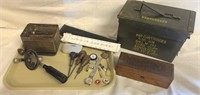 Ammo Green Metal Box, vtg Hand Drill, vtg Tools,