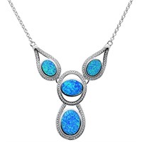 Sterling Silver Blue Opal Creation Necklace