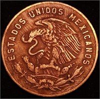 1954 MEXICO 5 CENTAVOS Large Brass Type 5 Centavos