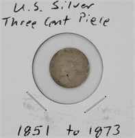 U.S. Silver Three Cent Piece - 1851 to 1873