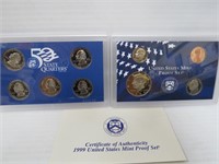 1999 U.S. Proof Set- Spotless Coins w/ 5 State