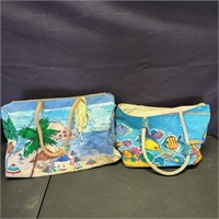 2 printed canvas beach bags