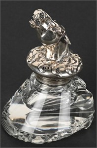 ORNATE SILVER HORSE INKWELL