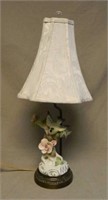 Bird and Flower Embellished Porcelain Table Lamp.