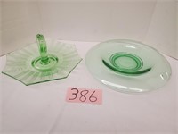 Pair of Green Depression Serving Plates
