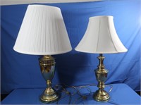 2 Brass Lamps w/Shades 30" & 27"