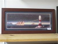 Framed Lighthouse And Sailboat Print