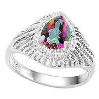 1CT Mystic Topaz and Diamond Filigree Ring in Ster