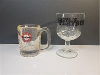 2x Vintage glasses playboy goblet, a&w rootbeer
