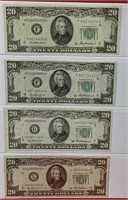 Four 1950 Twenty Dollar Federal Reserve Notes