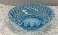 Aqua Blue Hobnail Glass Bowl