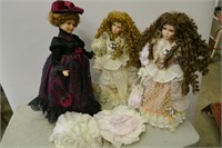 3 Porcelain Dolls With Stands