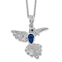 Silver Created Spinel Hummingbird  Necklace