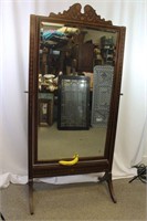 Antique Art Nouveau Inlay Wood Cheval Mirror