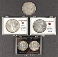 3 Silver Eagle Dollars & Silver Half Dollar Set
