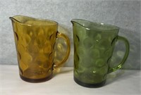 Vintage Amber &  green glass water pitchers