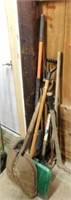Garden tools: 2 wood D handle grain shovels -