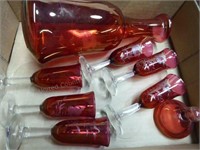 Red glass cordials set