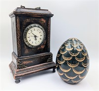 Decorative Wooden Clock & Porcelain Egg