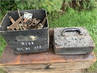 PRIMITIVE CASE FULL OF OLD DOOR BRACKETS